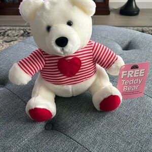 Adorable White Teddy Bear with Red Heart Shirt- Vintage Hallmark